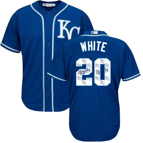 Royals #20 Frank White Royal Blue Team Logo Fashion Stitched MLB Jersey